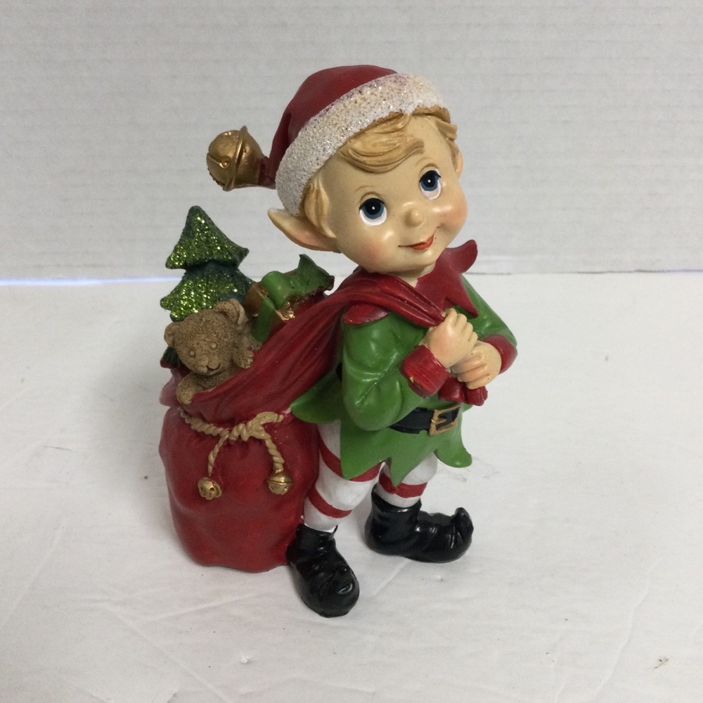 Elf Figurine with Red and Green Outfit Toy Sack